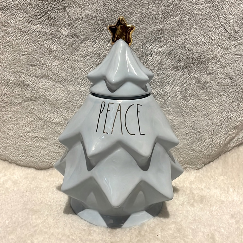 Rae Dunn PEACE Blue Christmas Canister